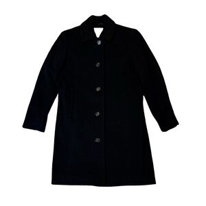L.L. Bean women’s 4P petite black solid wool blend button up overcoat EUC